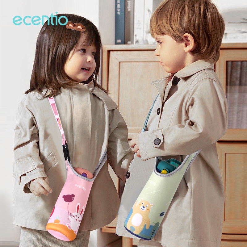 ecentio &amp; FOODI botol minum anak sedotan termos air panas mini 400ml 304 stainless steel Merah Muda/Hijau/termos mini 400ml kids/straw sippy cup