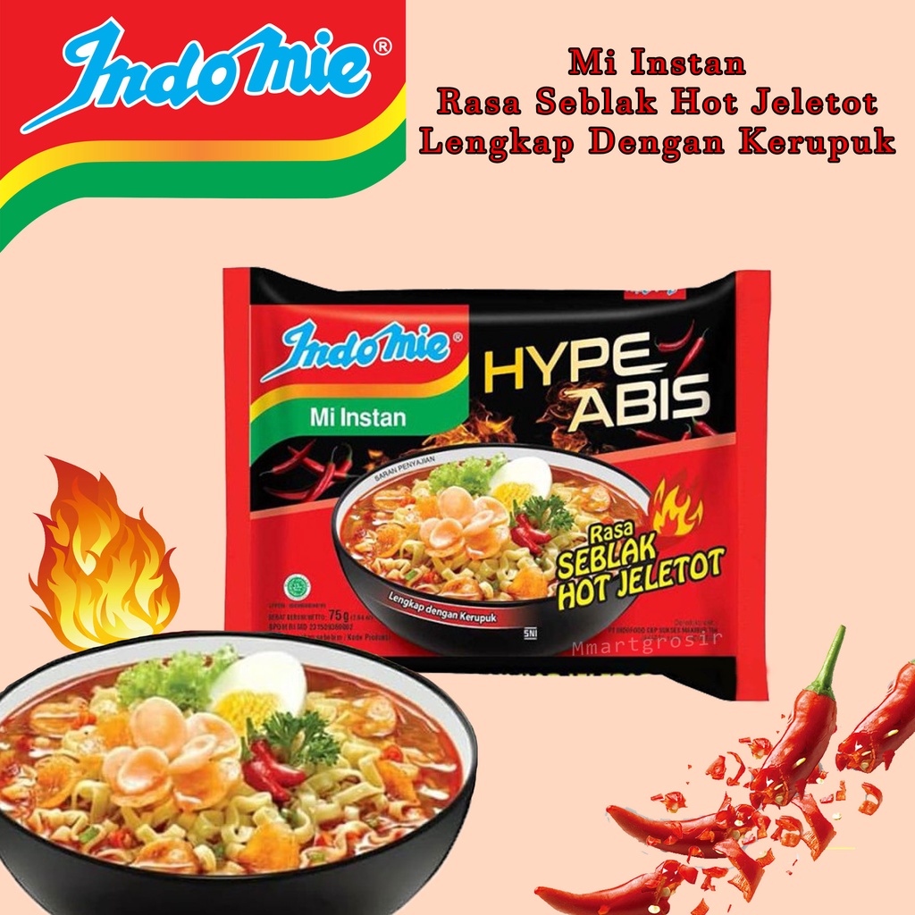

Indomie / Mie Kuah Instan / Mie Kuah Seblak Hot Jeletot / 75gr