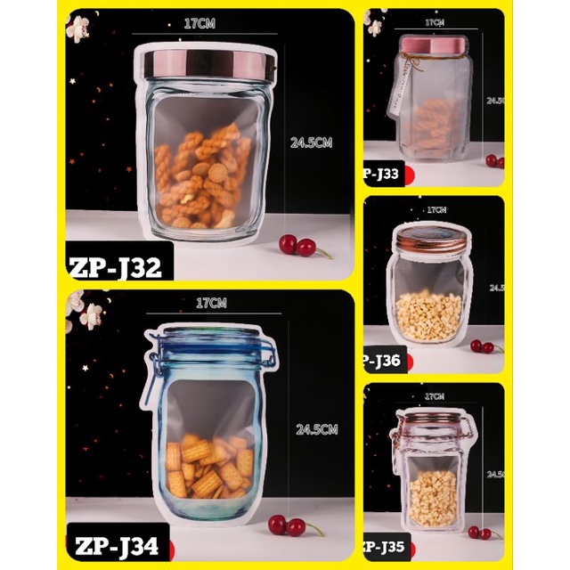 ZIPLOCK BAG 3D TOPLES JAR MEWAH ZIPPER COOKIES SNACK KACANG LUCU