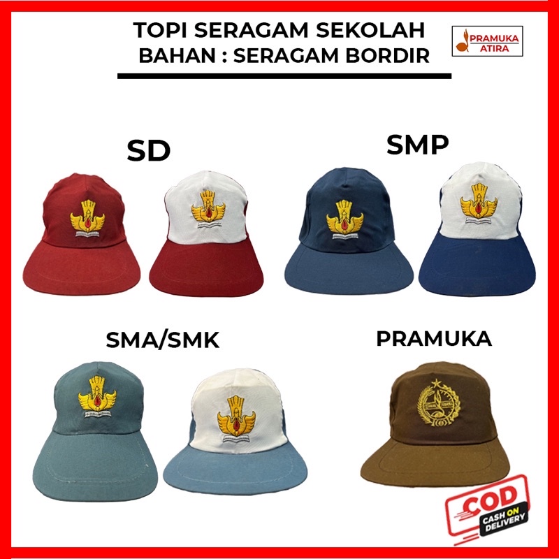 Topi Seragam Sekolah Anak Bordir Karet - SD SMP SMA PRAMUKA