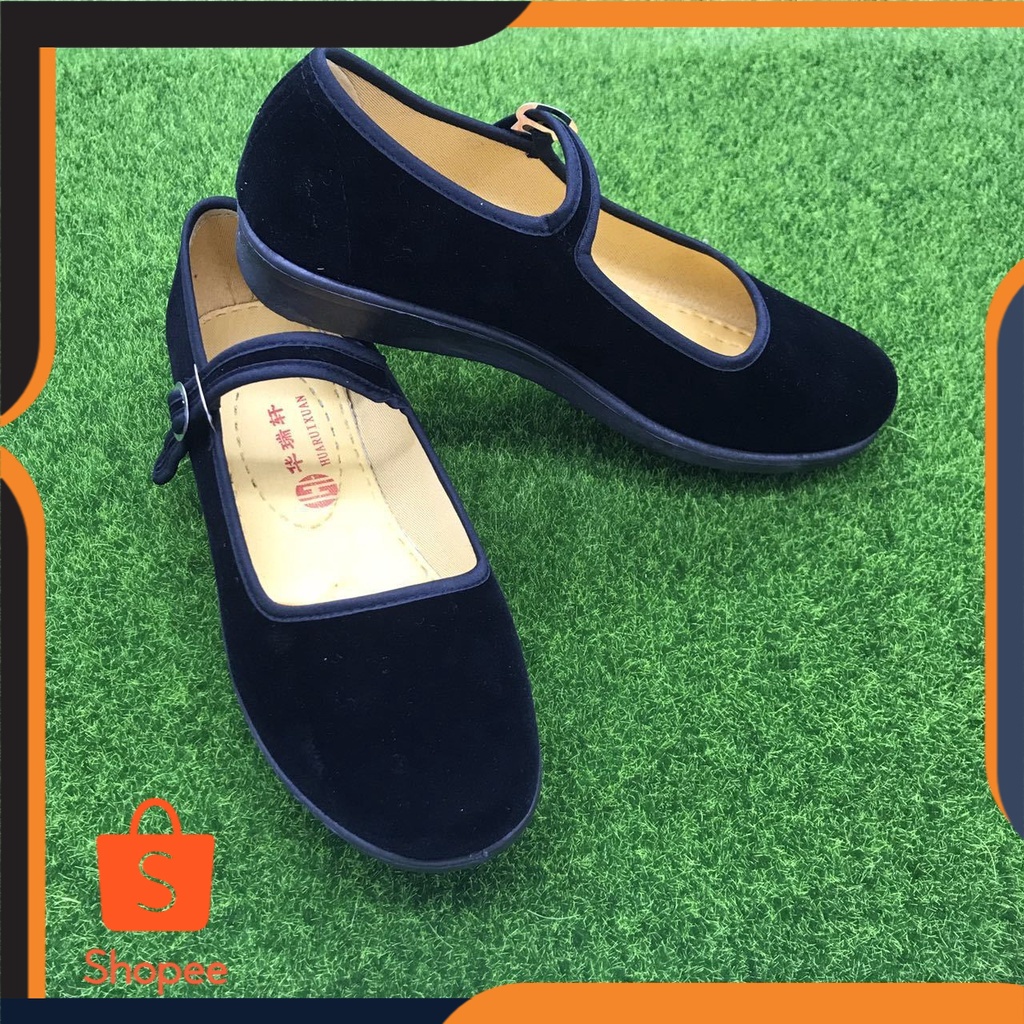 Beijing Kain Sepatu Sepatu Kerja Wanita Hitam Tumit Datar Hotel Menari Sepatu Restoran Cina Pelayan 