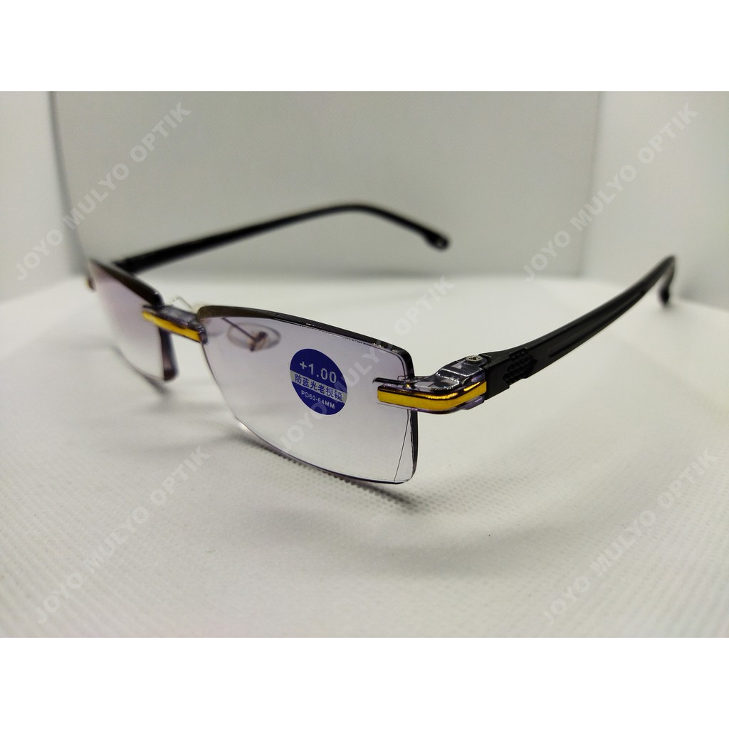 kacamata baca blueray | Plus | Antiradiasi | Pria | Frameless | +1.00