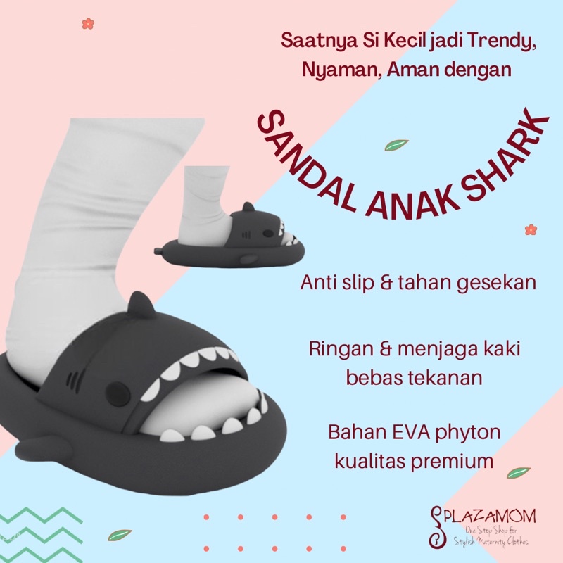 Sandal hiu shark EVA karet ANAK kids kid Laki Perempuan girl boy Unisex Sendal Selop Slippers Slip Strap Empuk Ringan Anti slip Kualitas Premium Nyaman Bisa untuk outdoor indoor trendy kekinian viral hits cute gemoy imut lucu