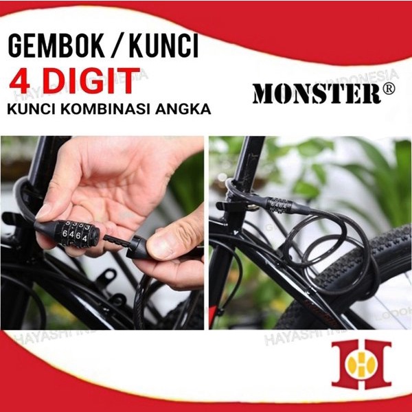 Gembok Kunci Pengaman Sepeda Motor Helm Kable Kode Angka 4 5 Digit