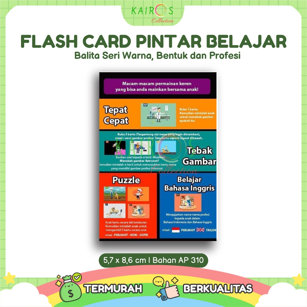 Flashcard /Flash Card Kartu Pintar Belajar Balita Seri Warna, Bentuk dan Profesi