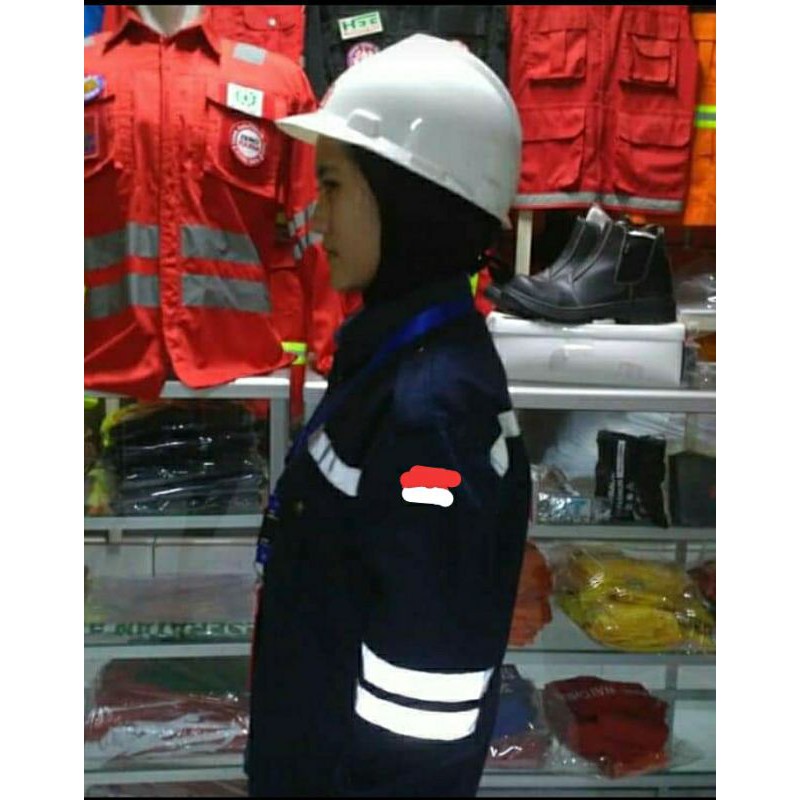 SERAGAM SAFETY BIRU DONGKER FREE LOGO K3 BENDERA LENGAN DOBLE SCOTLIGHT