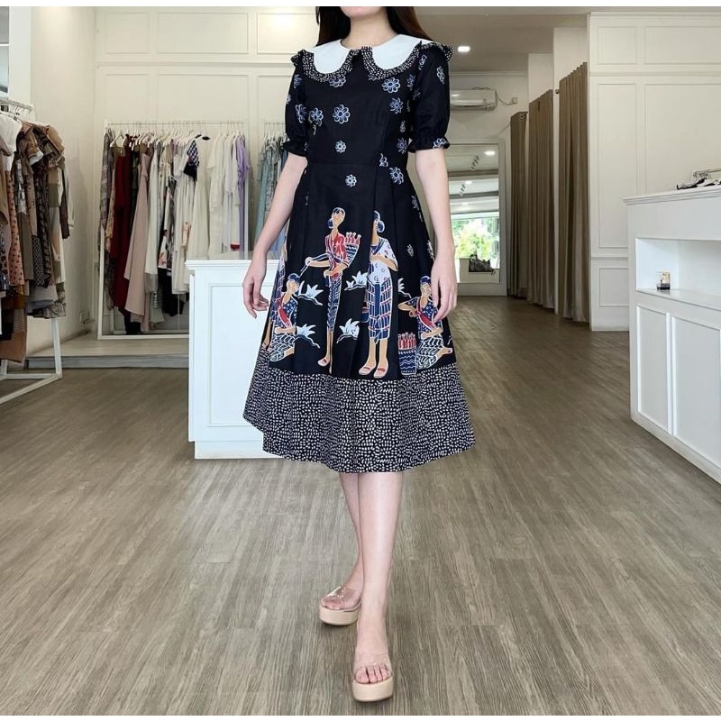 Dress Batik Motif Mbok Jamu Hitam