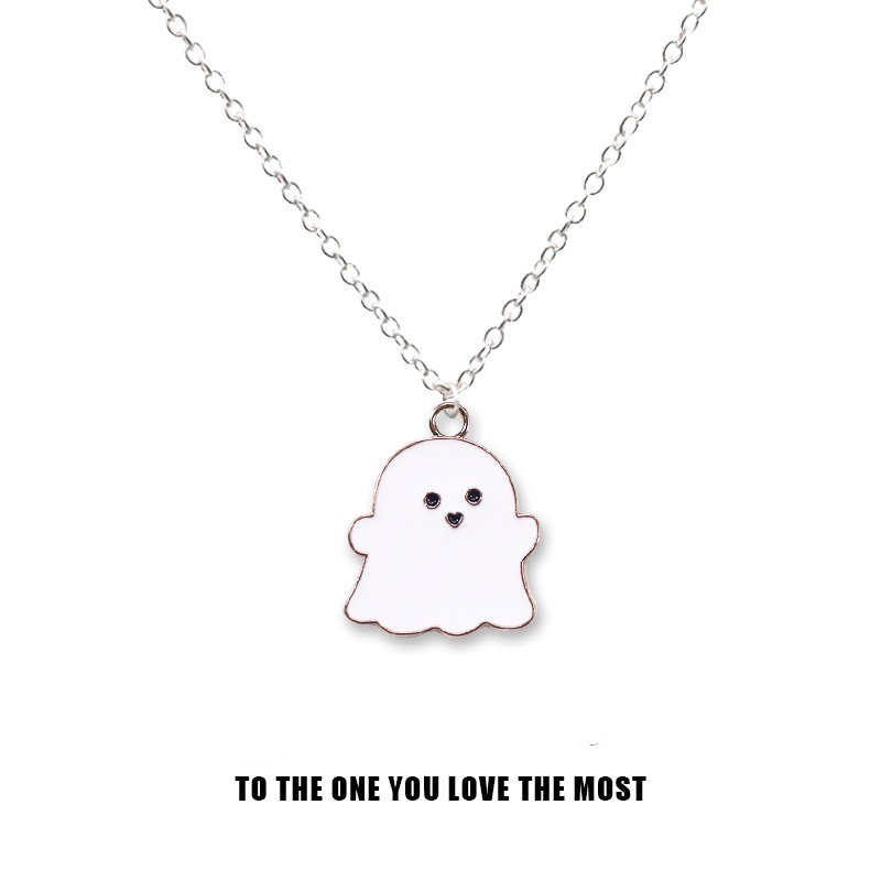 [ Cute Halloween Black White Small Ghost Pendant Necklace For Lover  Copule  ]