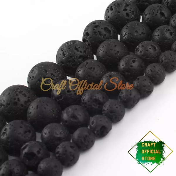 Bahan Gelang Batu Alam Lava Stone Hitam 6/8/1.0mm Bahan Kerajinan DIY