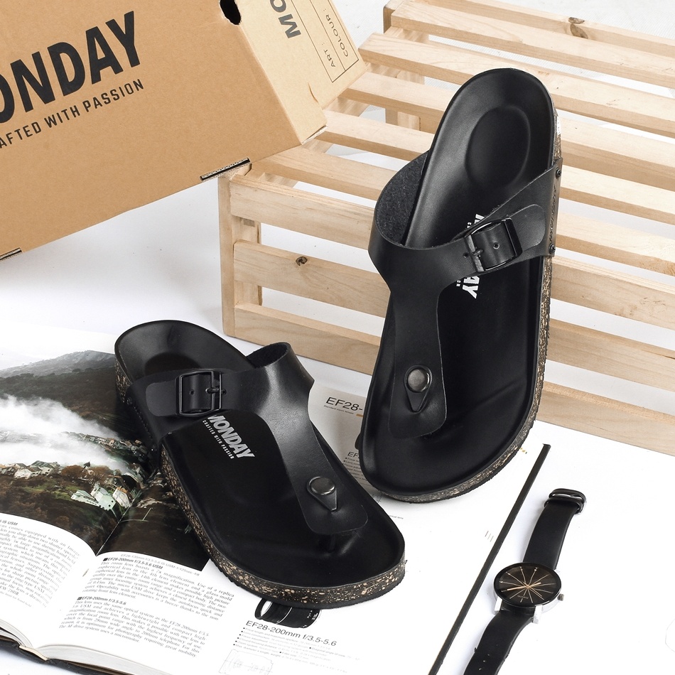 ASTA OREO BLACK ORIGINAL x MONDAY Sandal Kulit Sapi Asli Hitam Pria Sendal Jepit Casual Jalan Santai Harian Main Hangout Kondangan Lebaran Kerja Formal Flip Flop Remaja Dewasa Bapak Orang Tua Distro Footwear Big Size Jumbo Ukuran Besar 44 Keren Terbaru