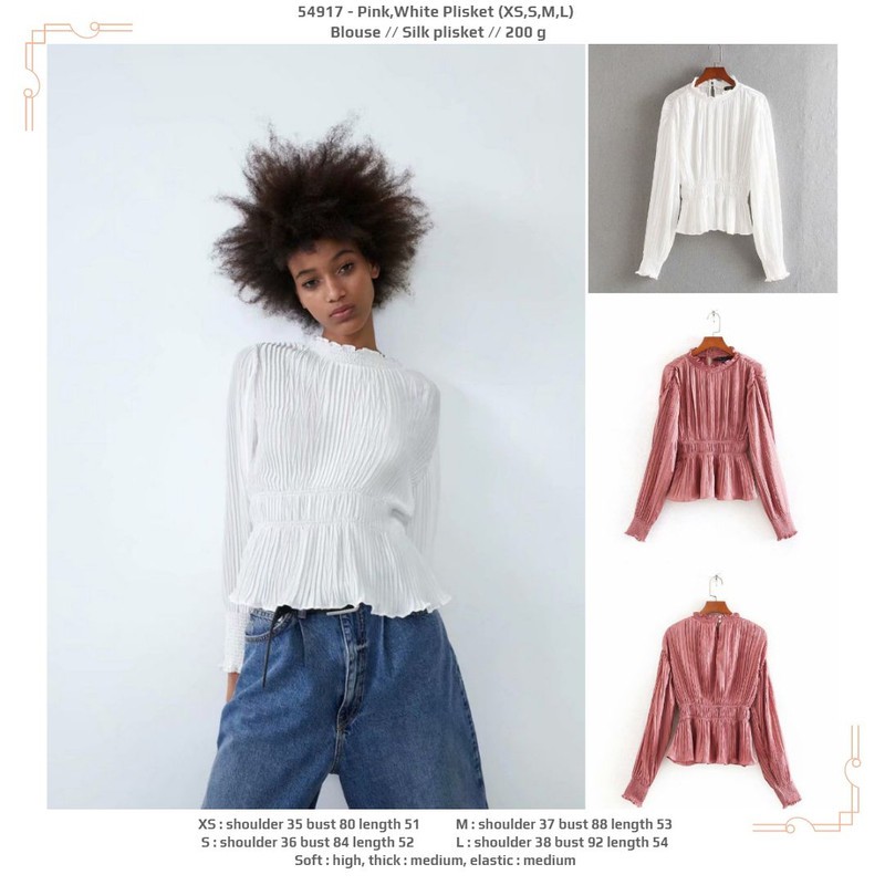 54917 Pink White Plisket Blouse / Blouse Rimpel Putih Pink