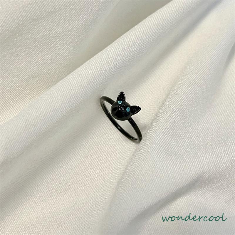 Cincin Kucing Hitam Wanita Trendi Desain Niche Cincin Jari Telunjuk Fashion Kepribadian Cincin-Won