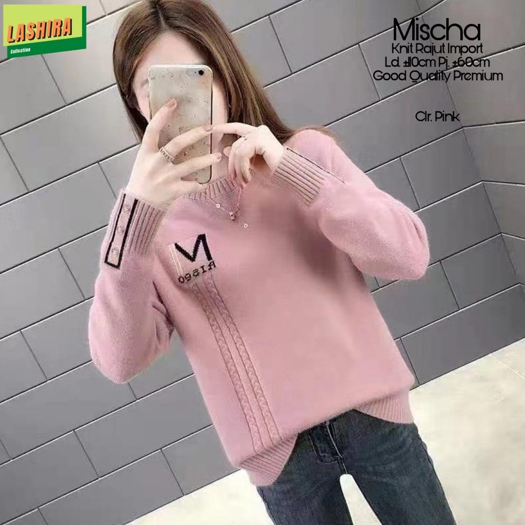mischa blouse bluse blus atasan pakaian baju kaos rajut knit import tebal adem jumbo bigsize ld 110 
