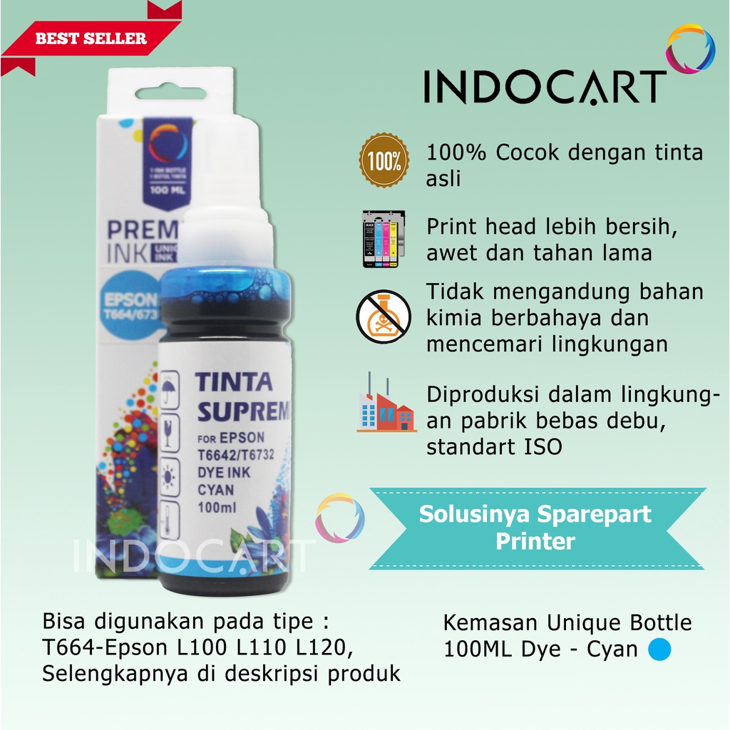 IndoCart Tinta Refill Epson T6731 T6732 T6733 T6734 T6735 T6736-100ml