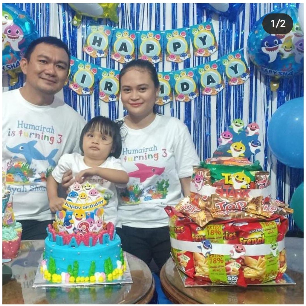 kaos ultah baby shark couple anak dan dewasa