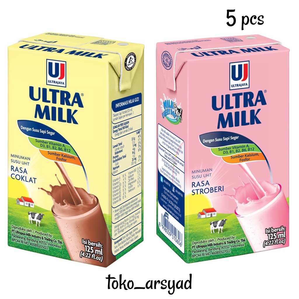 

Ultra Milk Susu UHT Coklat atau Stroberi 1 pcs dan 5 pcs x 125 ml