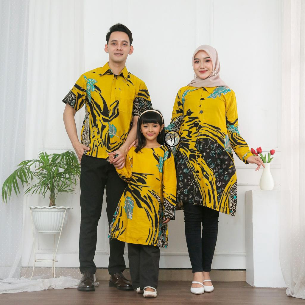 SAROJA | Couple Tunik Keluarga Alisa Kuning | Couple Tunik Batik | Couple Tunik Pasangan | Couple Tunik Ibu Anak Perempuan | Dress Lengan Panjang