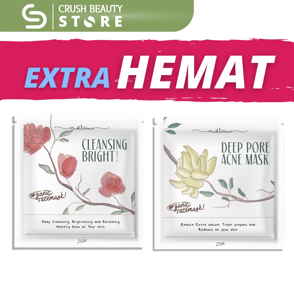 Paket Masker Crushlicious Cleansing Bright dan Deep Pore Acne Masker Oraganik Masker Wajah Kusam dan