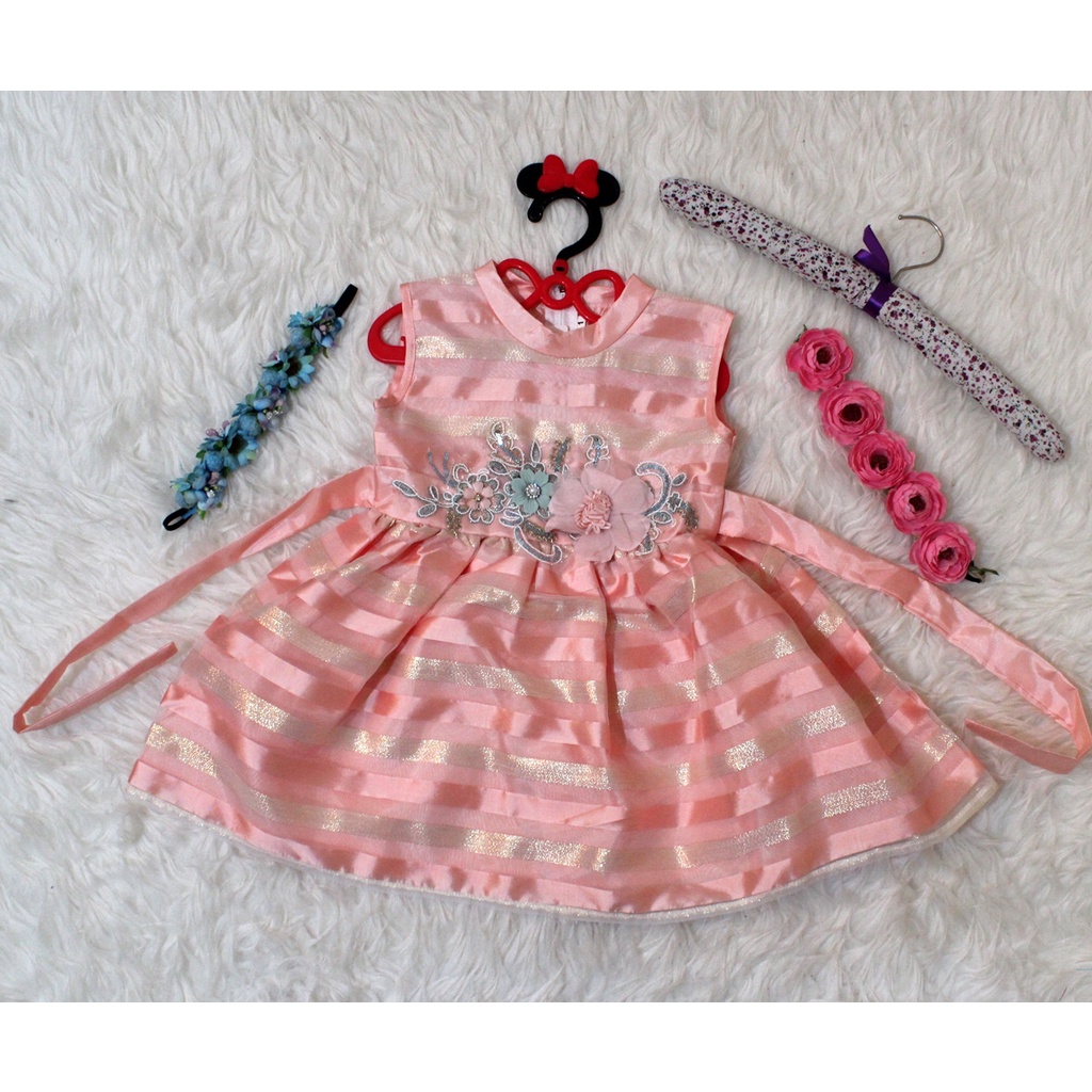 Dress Kids Lopez/Dress Bayi 1-3tahun Tanpa Lengan / Baju Anak Bayi Murah / Dress Anak Perempuan Motif Saten Realpict