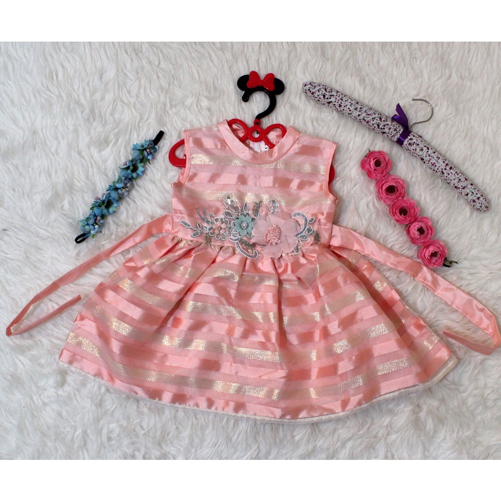 Dress Kids Lopez/Dress Bayi Umur 1-3tahun Tanpa Lengan/Baju Anak Bayi Motif Saten  Murah Real Picture