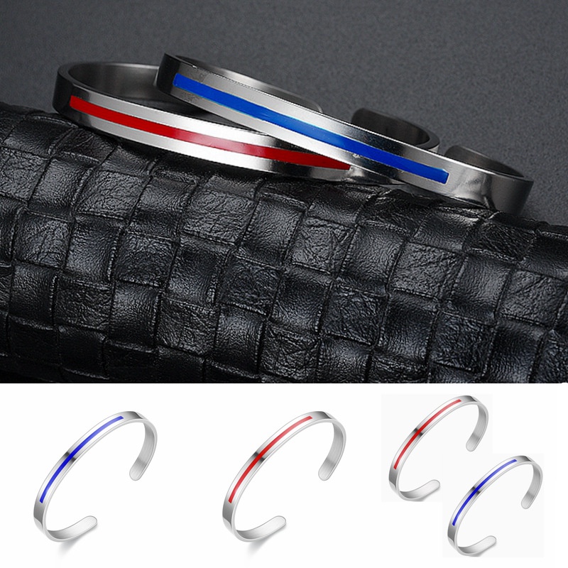 Gelang Titanium Steel Bentuk C Warna Merah Biru Gaya Eropa Amerika Untuk Pasangan