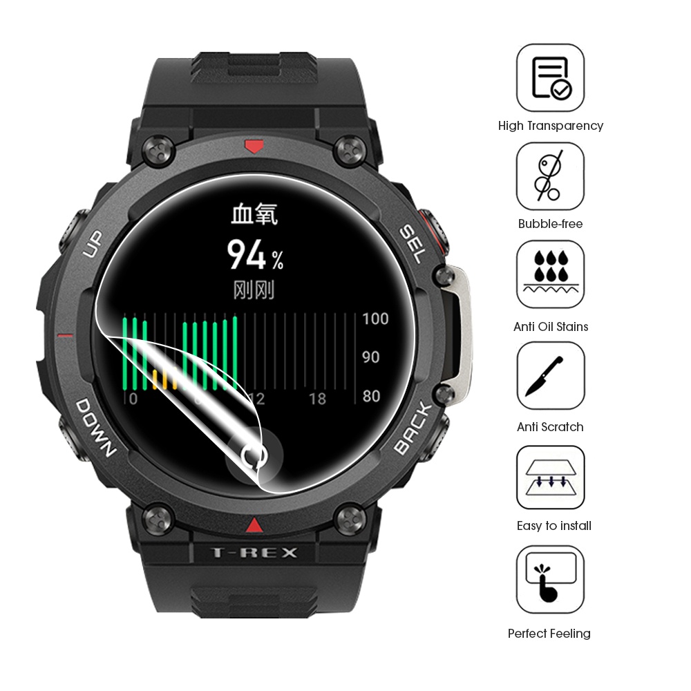 Film Pelindung Layar Anti Gores Bahan TPU Hydrogel Untuk Smartwatch Amazfit T-Rex / T-Rex2