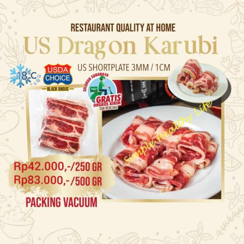 

US Dragon Karubi (USDA Choice Black Angus Shortplate Sliced Beef 3mm / 1cm)