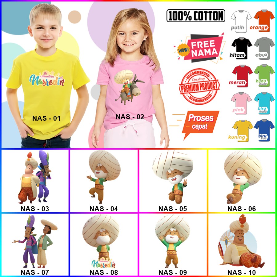 Baju Kaos ANAK DAN DEWASA THE ADVENTURES OF NASREDIN COUPLE (FREE NAMA)