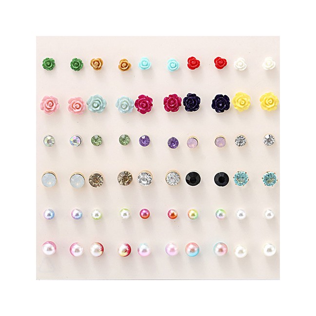 LRC Perhiasan Set Fashion Multi-color Flower Shape Decorated Earrings