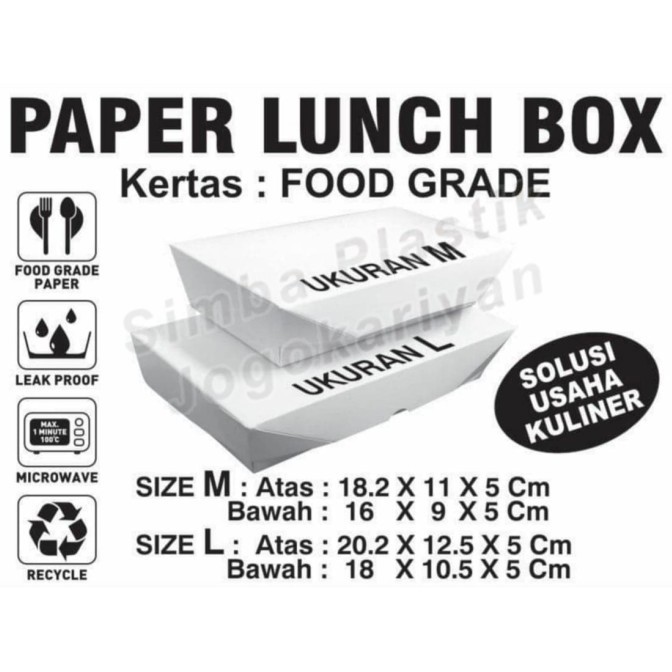 PAPER LUNCH BOX / LUNCH BOX KERTAS / BOX NASI KERTAS / KOTAK MAKANAN  / MEAL BOX / Take Away Box L
