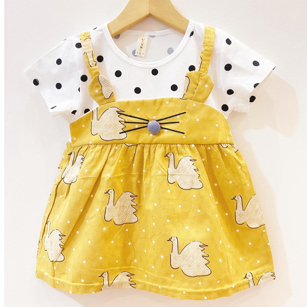 SIMPLE MEOW / LUCKY CAT / PEACHY / PRINCESS SWAN SLEEPING BEAUTY  DRESS Baju Dress Bunga Bandana Sepatu Pergi Lucu Fashion Anak Bayi Perempuan Cewek Import-custard LUCKY CAT