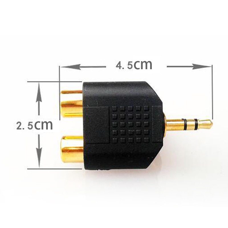 (Ele) 1pc Adapter Jack Audio Stereo Male Ke 2 Rca Female Y 3.5mm Lapis Emas