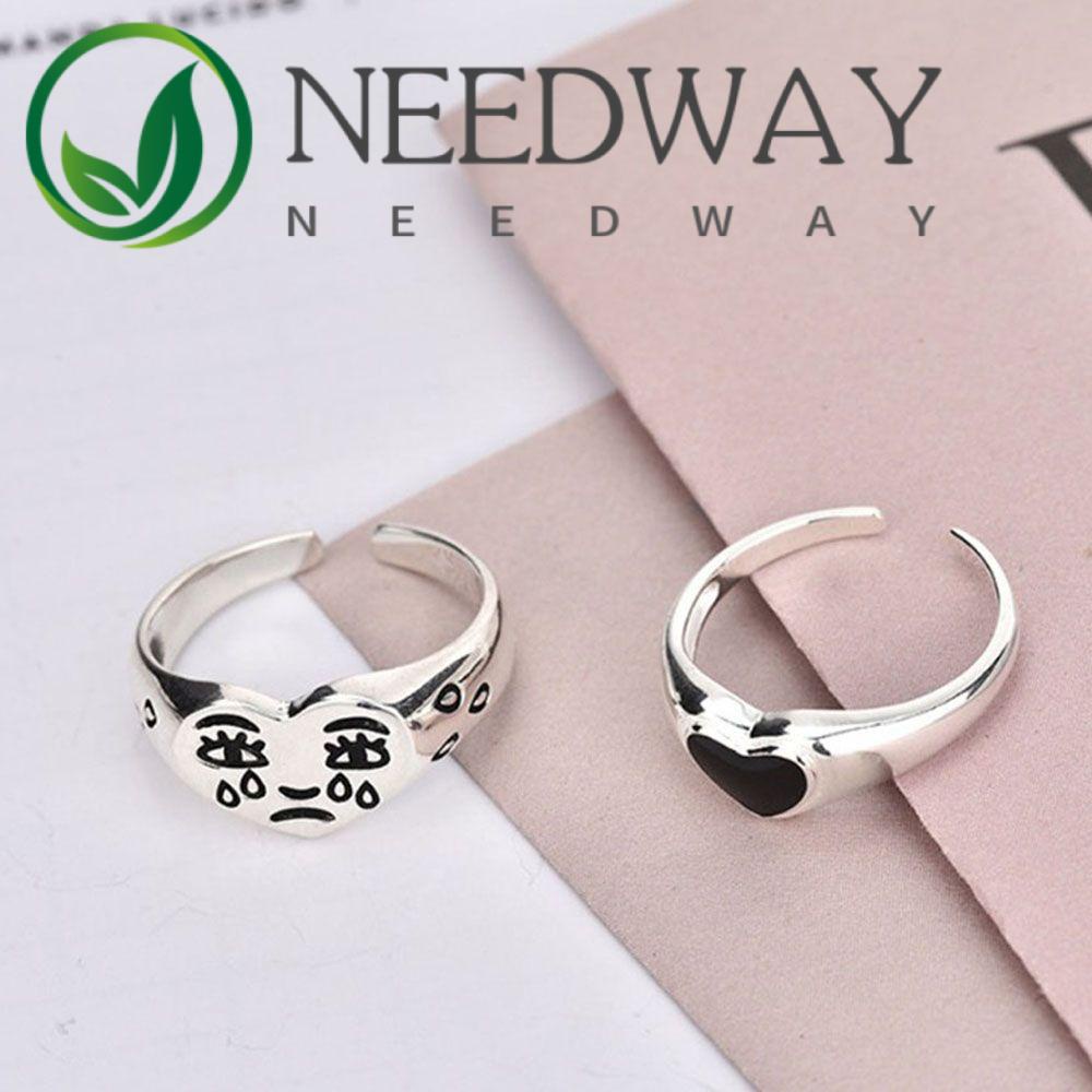 Needway  Korean Finger Ring Chic Party Jewelry Fashion Accessories Cry Face Heart Trendy Creative Personalized Adjustable Thumb Ring/Multicolor