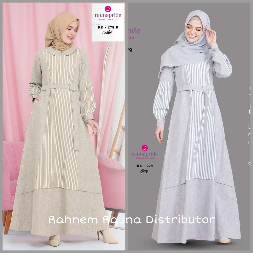 Gamis katun rauna rk 278 B / 279 / dress muslim / gamis dewasa / baju wanita / gamis katun stripe