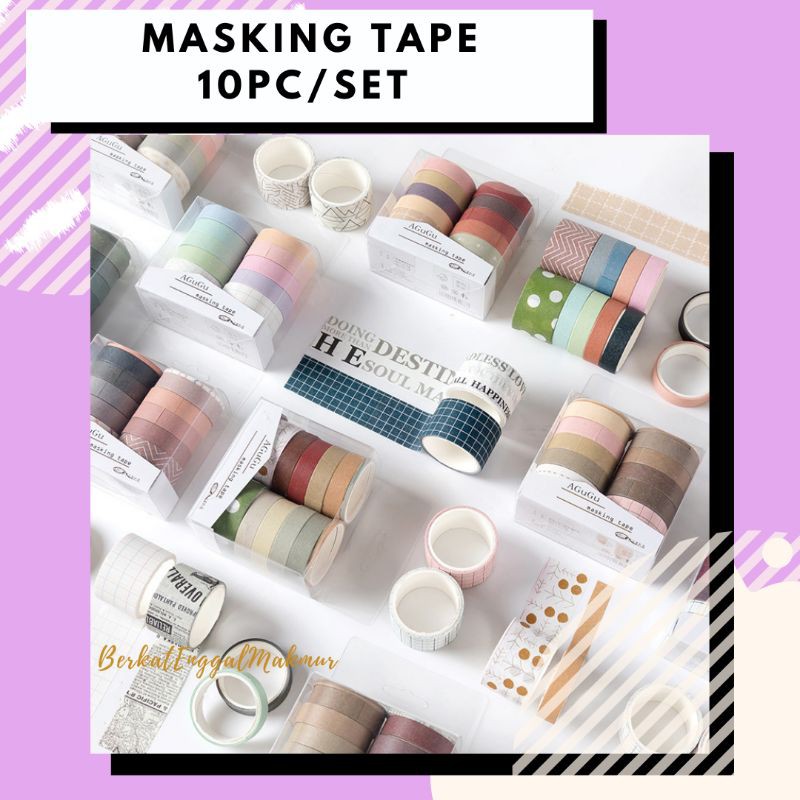 

Masking Tape Set isi 10 Pcs Agugu Style Washi Tape Berwarna-warni Selotip Scrapbooking