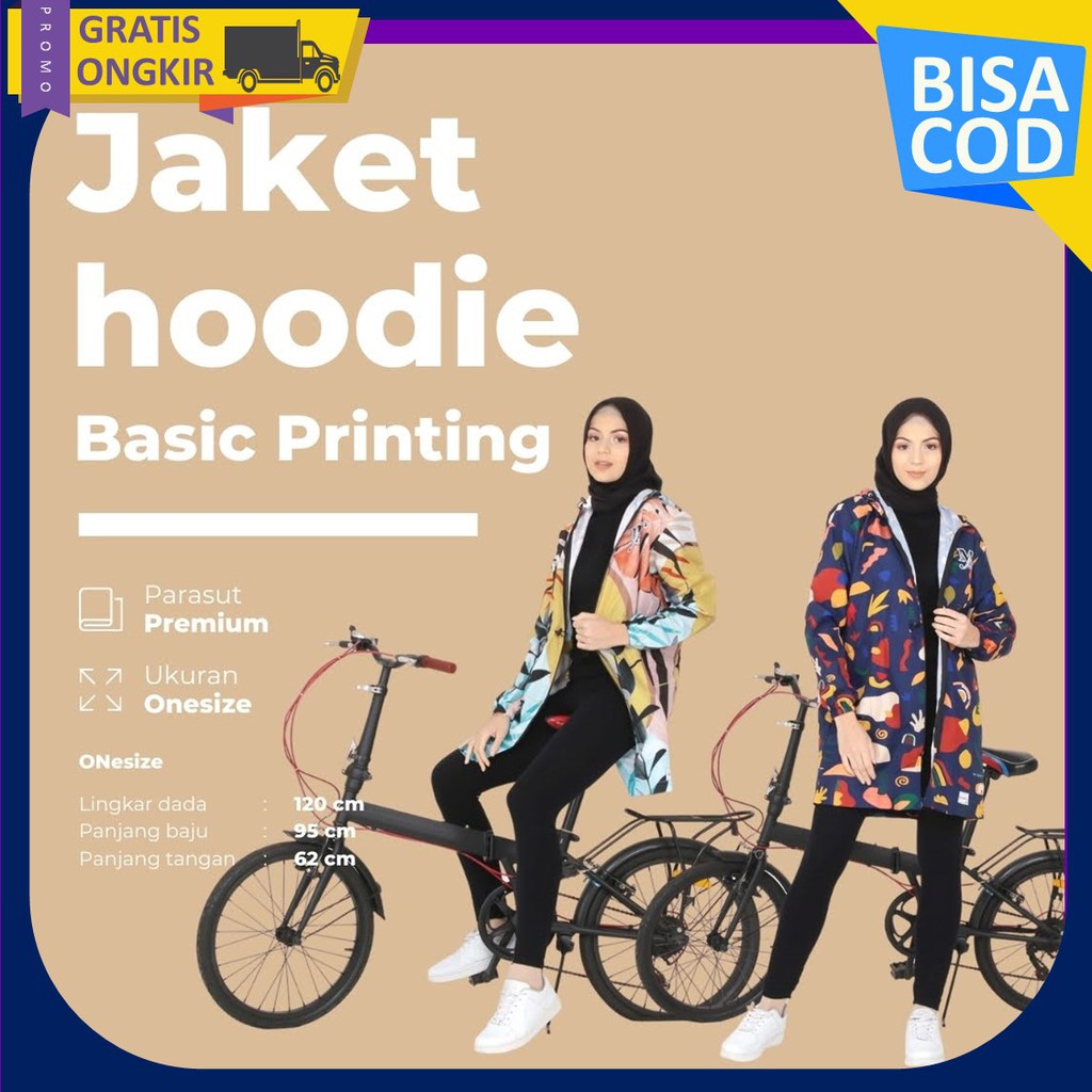 Long Jaket Hoodie Parasut Printing Wanita Muslimah olahraga Sepeda 1