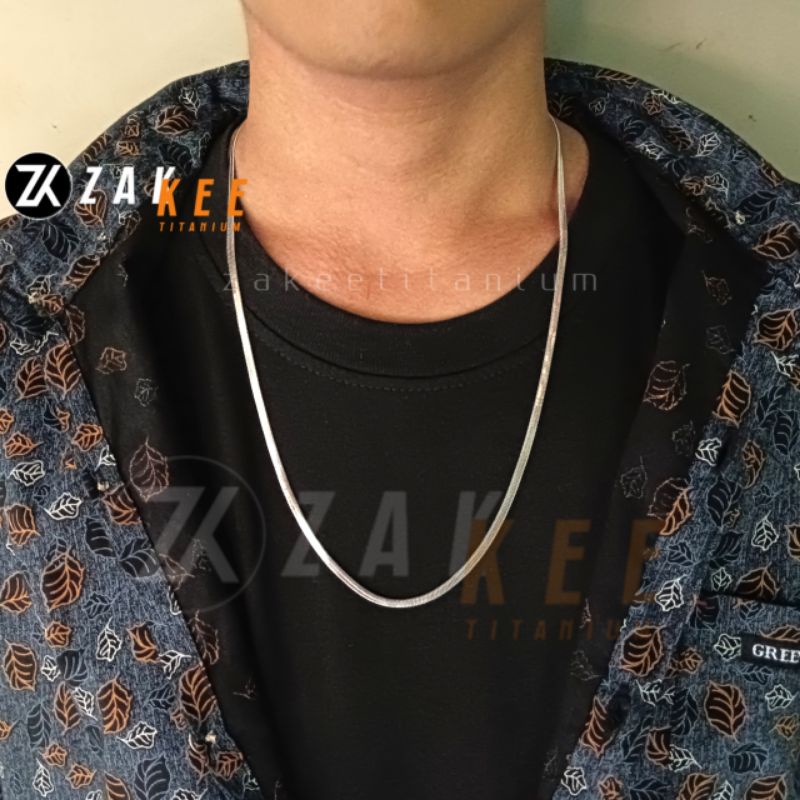 Kalung Titanium Pria Silver Perak Kilau New Anti Karat Cowok Cewek Laki Keren Panjang 45cm 50cm 60cm