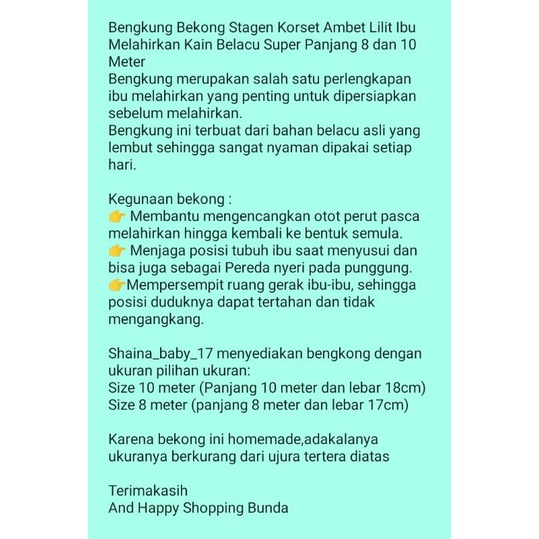 Bengkung Bekong Stagen Korset Ambet Lilit Ibu Melahirkan Kain Belacu Super Panjang 8 10 dan 15  Meter