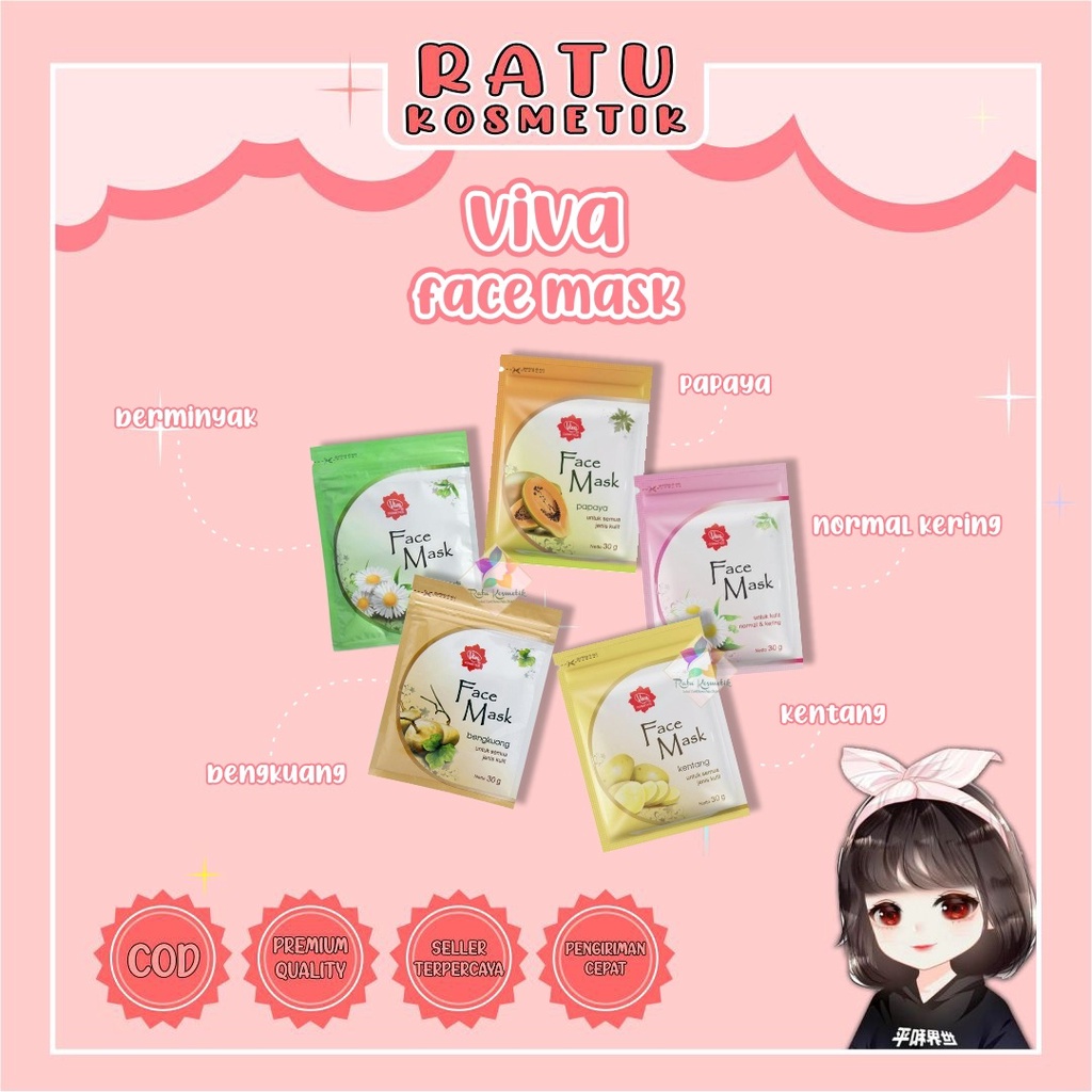 ❤ RATU ❤ Viva Face Mask | Masker Wajah Normal Berminyak Kentang Bengkuang Papaya (✔️BPOM)