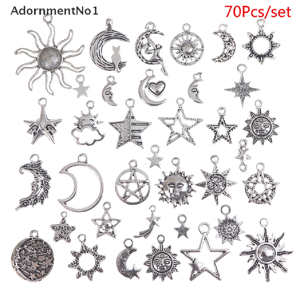 (AdornmentNo1) 70pcs Liontin Bentuk Matahari / Bulan / Bintang Untuk Membuat Perhiasan Diy