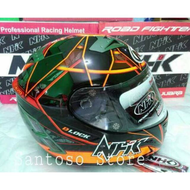 Helm Fullface NHK Terminator Defender Black Orange Hitam Oren Double Visor