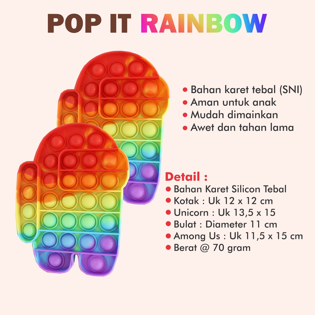 Mainan Pop it / Pop It Murah : Pop it Rainbow Unicorn Fidget Toy Push bubble Penghilang Stres Mainan Anak Murah-3