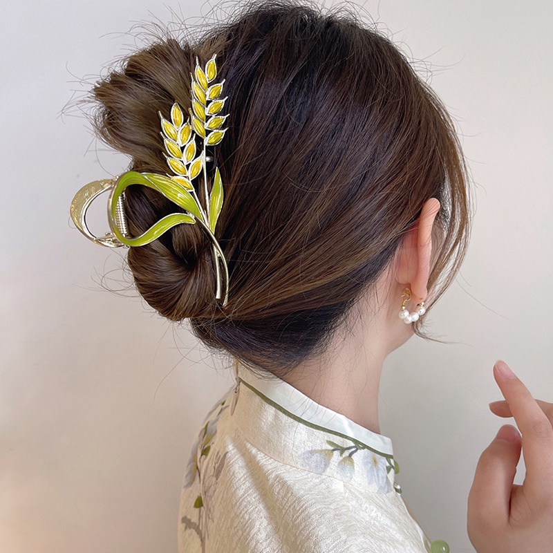 Jepit Rambut Bentuk Gandum Bahan Alloy Aksen Berlian Imitasi Untuk Wanita