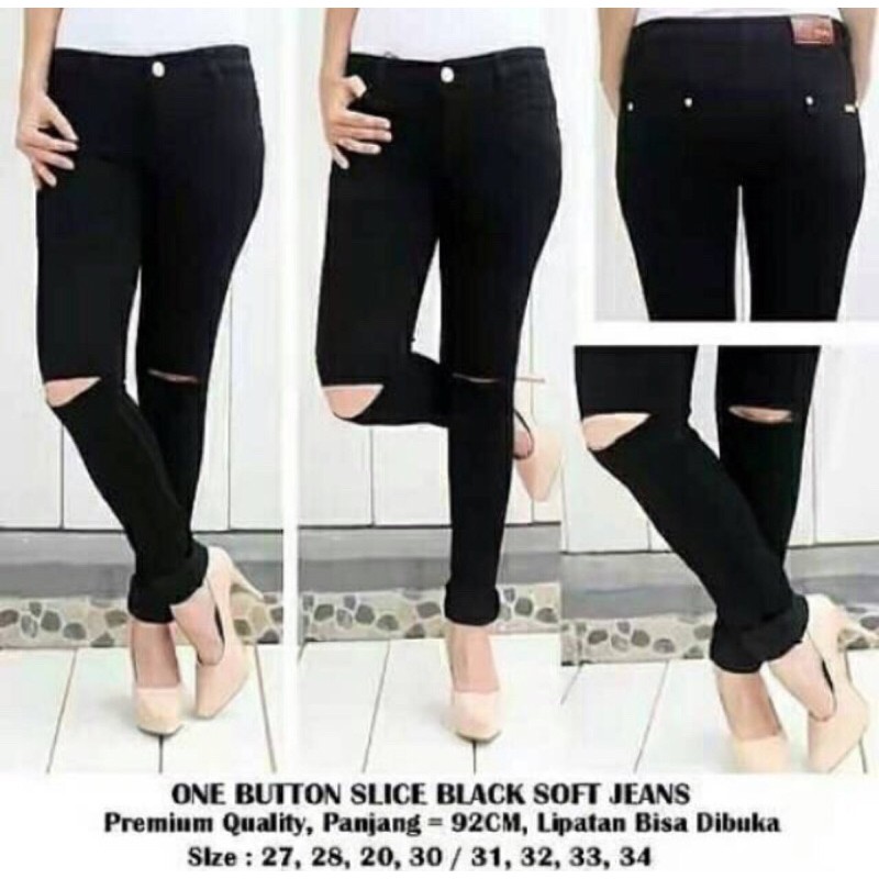 celana jeans sobek lutut wanita cewe size 27-38 murah ripped wanita slimfit boyfriend black terbaru korean style kekinian COD jumbo 33-38