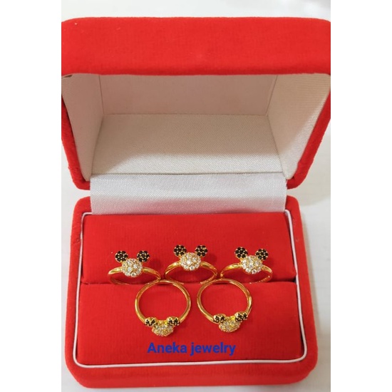 Cincin Mickey Mouse anak mata2, Perak 925, Sepuh Emas Kuning