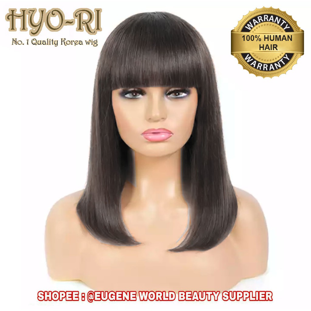 RAMBUT PALSU WIG PREMIUM RAMBUT ASLI 100% HUMAN HAIR TEBAL MODEL BOB PENDEK PONI DEPAN WARNA HITAM