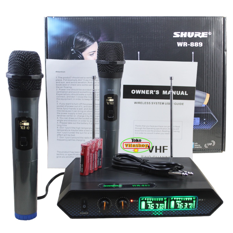 Microphone Wireless Shure WR-889 Mic Werles / Mik Karaoke 2 Mikrofon