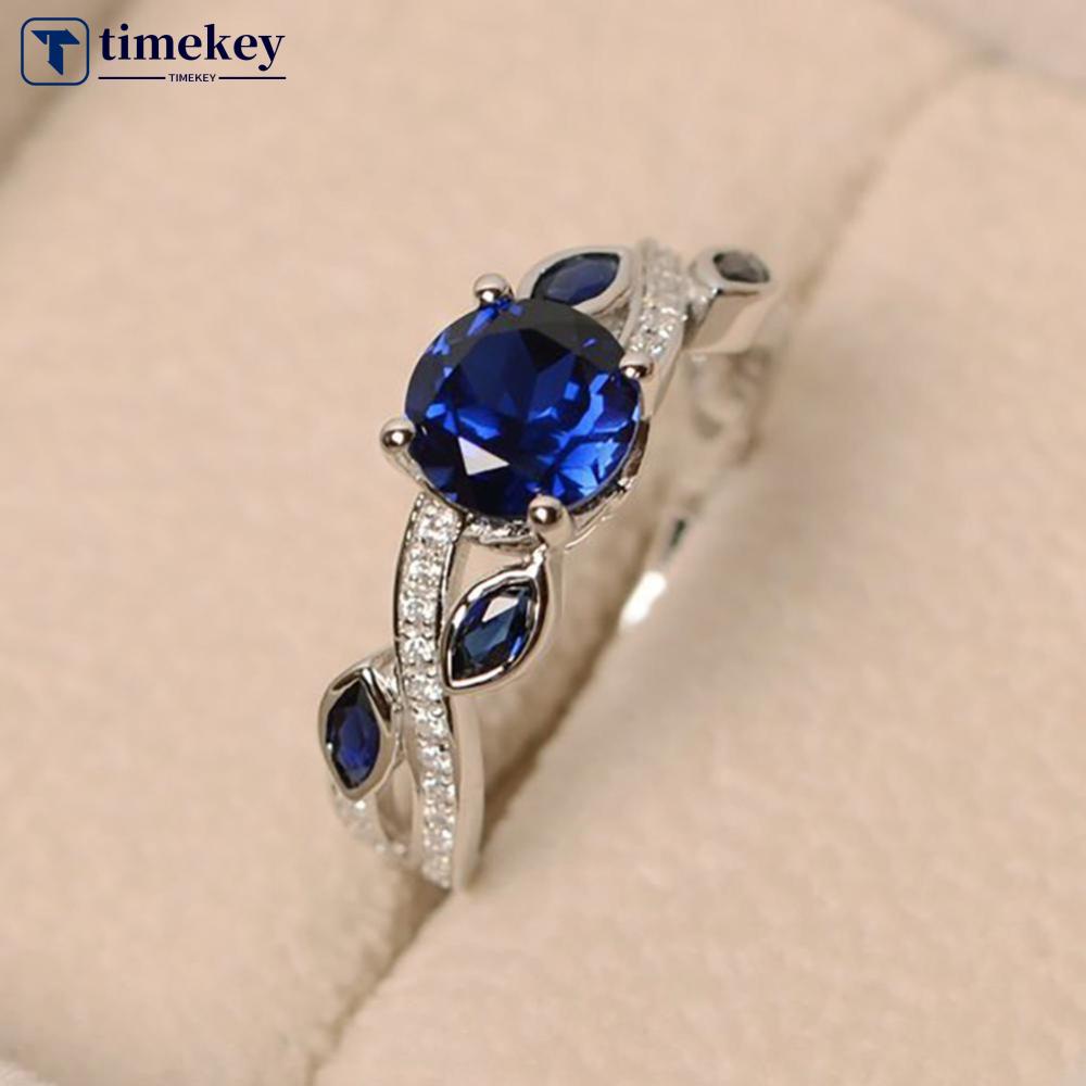 Timekey Cincin Wanita Desain Daun Hias Cubic Zirconia Sapphire Merah Untuk Pertunanganpernikahan A3K1