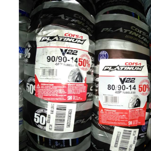 Paket ban tubles matic platinum V22 uk.80/90 &amp; 90/90.14.free pentil.untuk semua motor matic