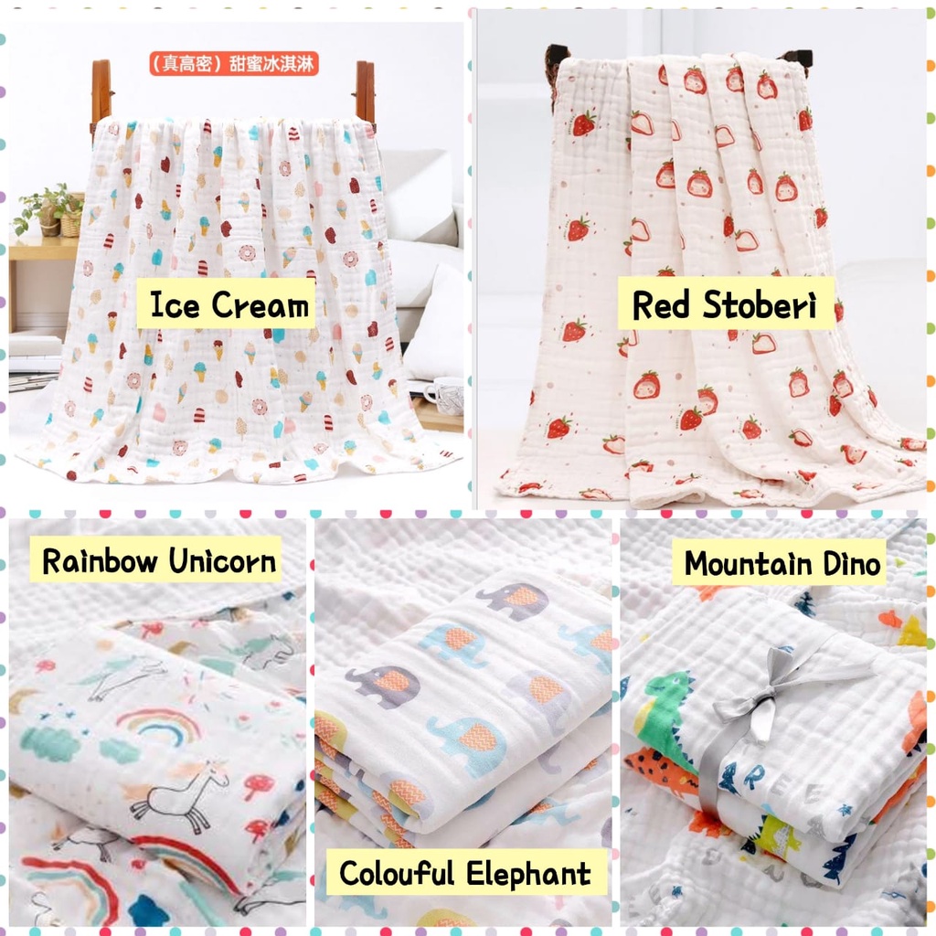 Kain Muslin Selimut Lucu Bayi Newborn Kain Multifungsi Alas Tidur Bayi Anak Impor Baby Blanket Tebal